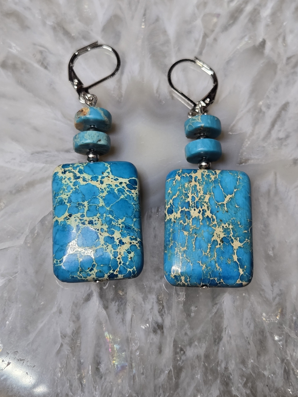 Turquoise Blue Sea Sediment Jasper Stone Dangle Earrings